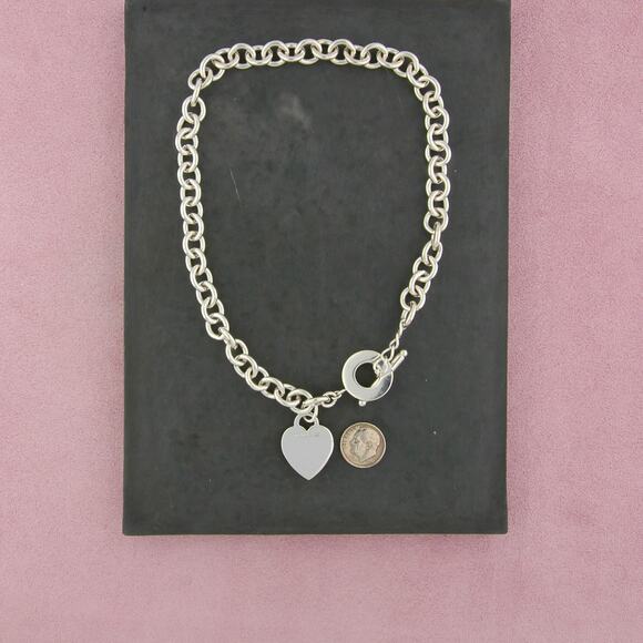 tiffany & co sterling silver blank heart cable chain toggle necklace size 16in - Picture 2 of 3